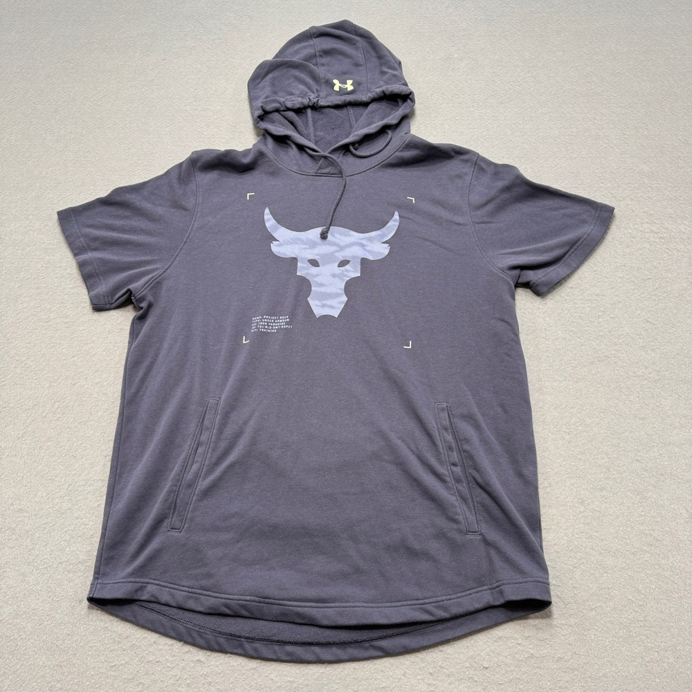 Under Armour Hoodie Men's 2XL Gray Brahma Bull Project Rock Short Sleeve Loose